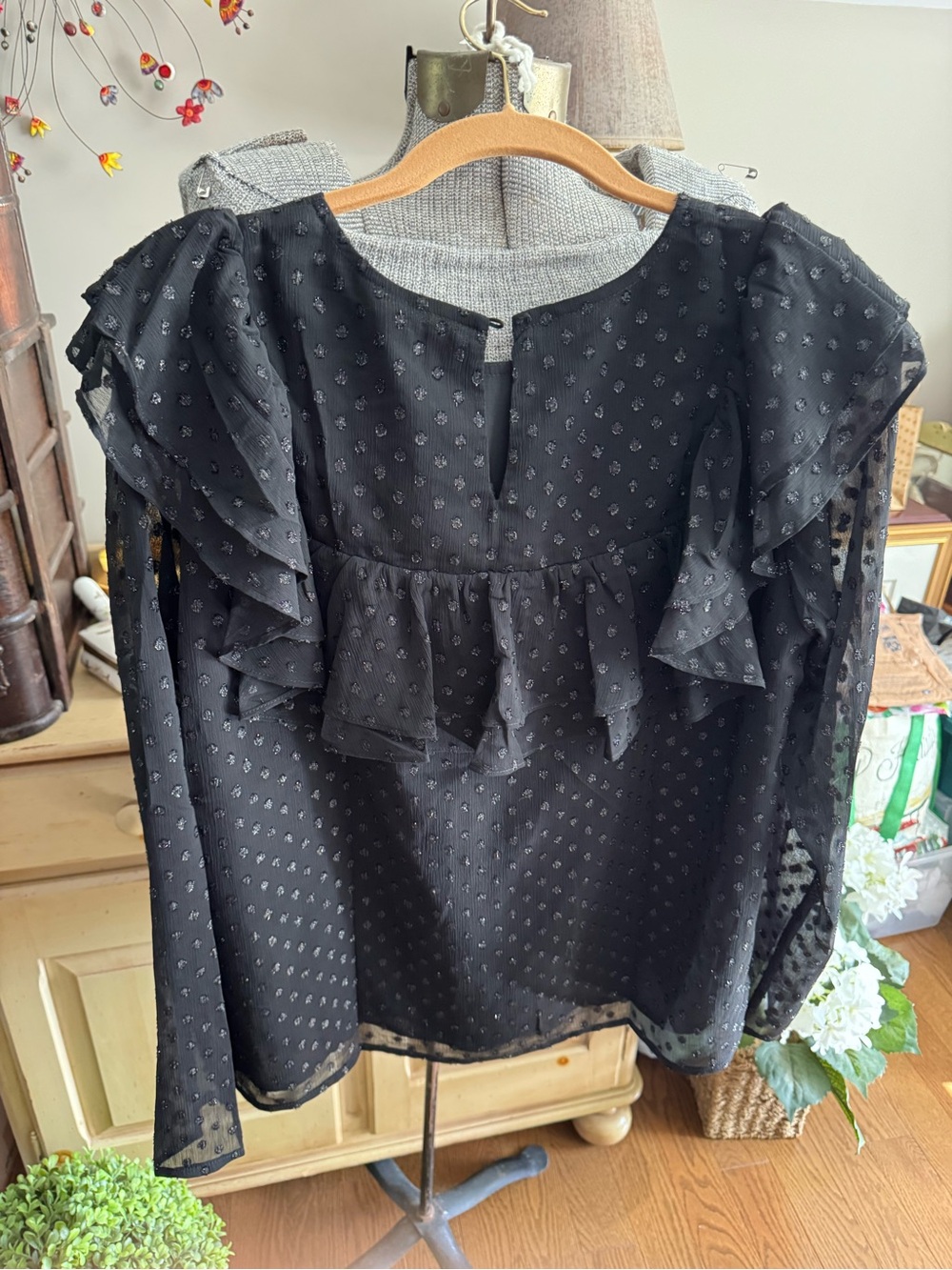 🤑SALE. Buddy Love Black Sheer Ruffle Blouse. NWT - Picture 5 of 6